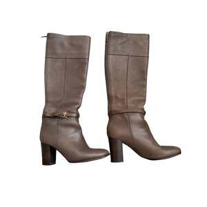 Tory Burch Jenna Pebbled Leather Knee High Boot, Taupe, 7.5